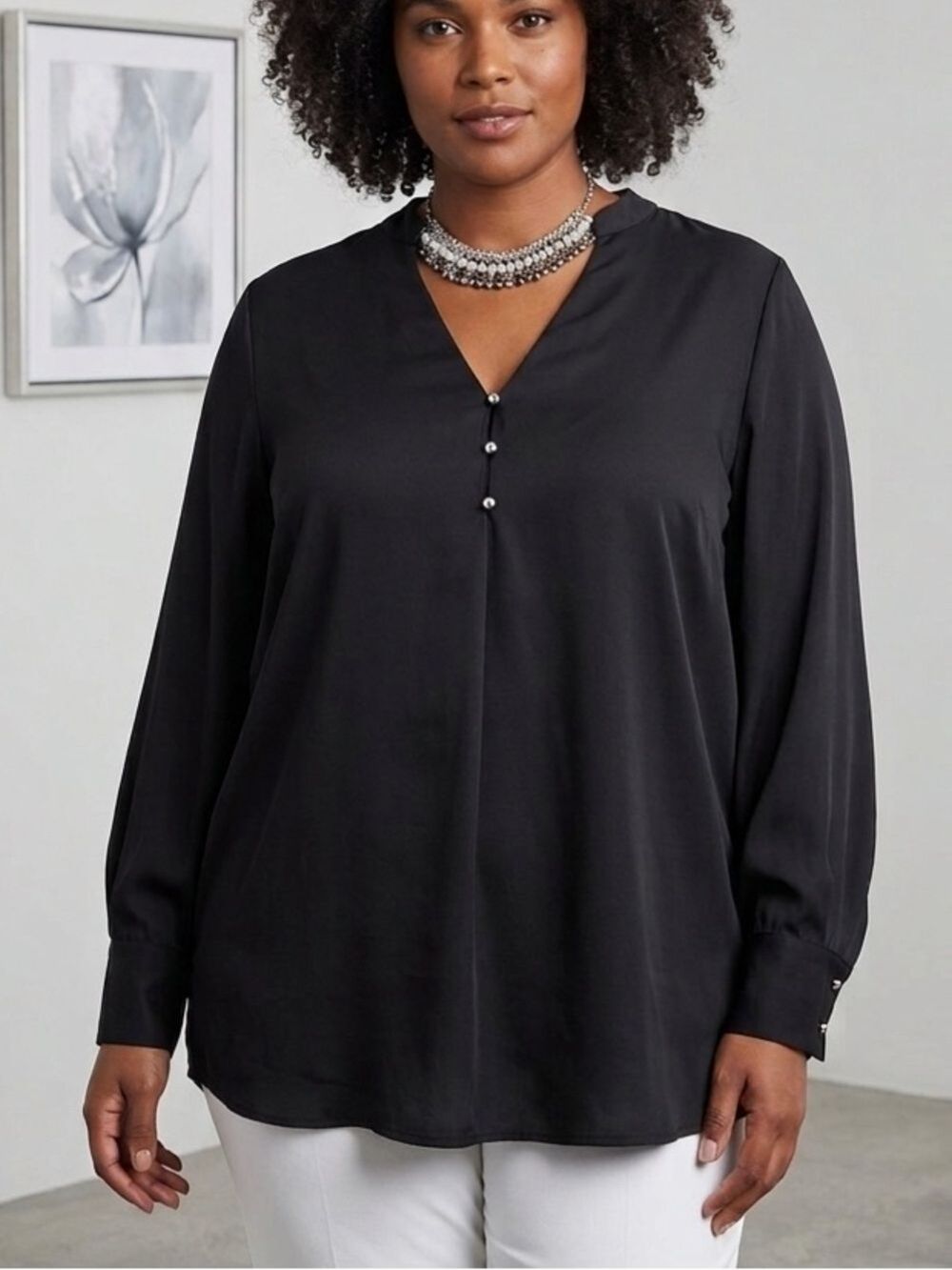 RICKI’S Black 3 Buttons Front V Neck Long Sleeve Blouse XXL